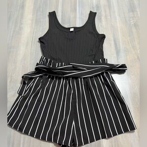Black and White Striped Romper